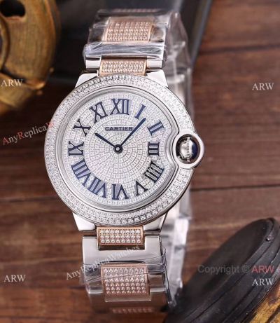 Swiss Replica Ballon Bleu Cartier Watch 2-Tone Rose Gold brilliant-cut diamonds